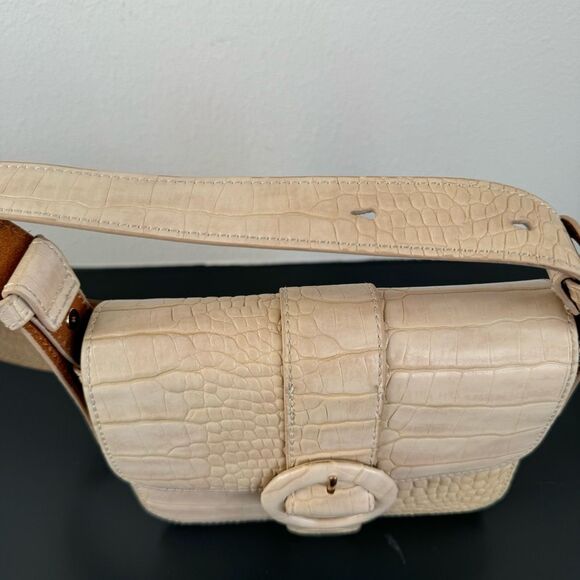 Most Wanted Crocodile Print Embossed Small Leather Saddlebag Mini Crossbody - Picture 8 of 10